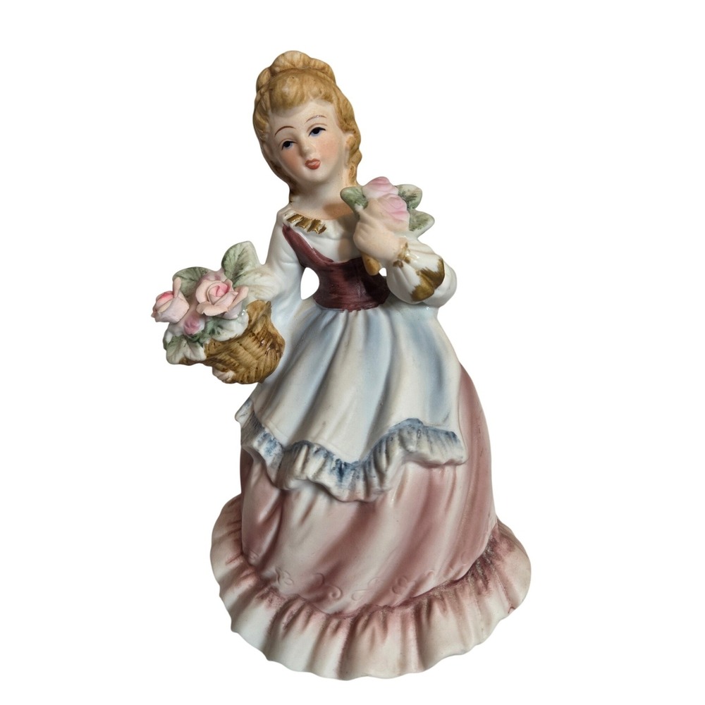 Vintage 1977 Berman & Anderson Porcelain Lady with Roses Music Box Figurine